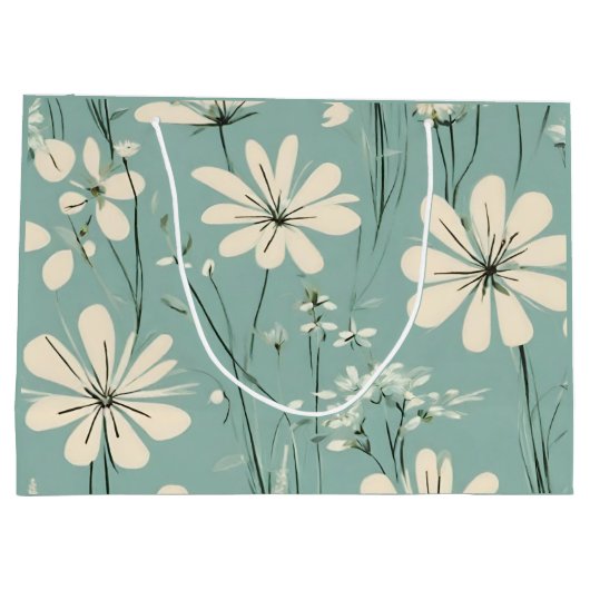 Light Blue Modern Groovy Daisy Flowers Groot Cadeauzakje (Achterkant)