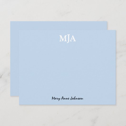 Light Blue Monogram 3 Initialen met drie letters M Notitiekaartje (Voorkant / Achterkant)