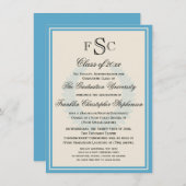 Light Blue Monogram Laurel College Graduatie Kaart (Voorkant / Achterkant)