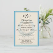 Light Blue Monogram Laurel College Graduatie Kaart (Staand voorkant)