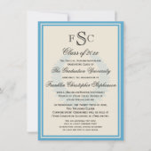 Light Blue Monogram Laurel College Graduatie Kaart (Voorkant)