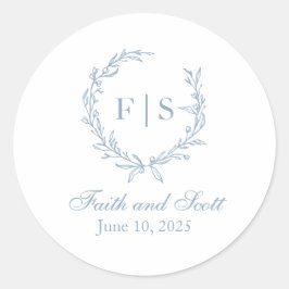 Light Blue Monogram Wreatstickers Ronde Sticker