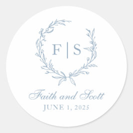 Light Blue Monogram Wreatstickers Ronde Sticker