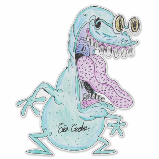 light blue monster alien cartoon sticker (Voorkant)