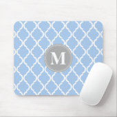 Light Blue Moroccan Lattice Grey Monogram Muismat (Met muis)