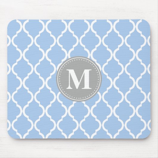 Light Blue Moroccan Lattice Grey Monogram Muismat (Voorkant)