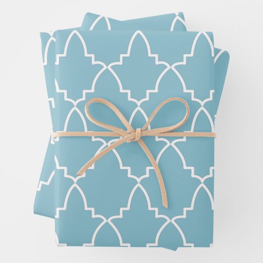 Light Blue Moroccan Lattice Pattern Inpakpapier Vel (In situ)