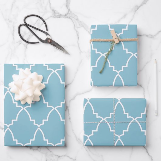 Light Blue Moroccan Lattice Pattern Inpakpapier Vel (Voorkant)