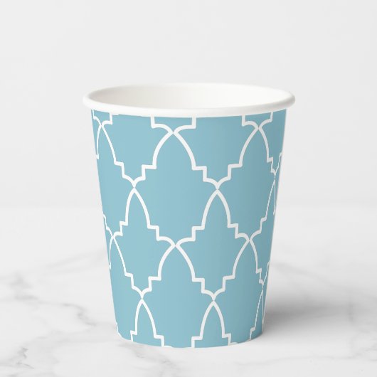 Light Blue Moroccan Lattice Pattern Papieren Bekers (Achterkant)