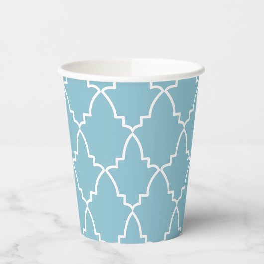 Light Blue Moroccan Lattice Pattern Papieren Bekers (Links)