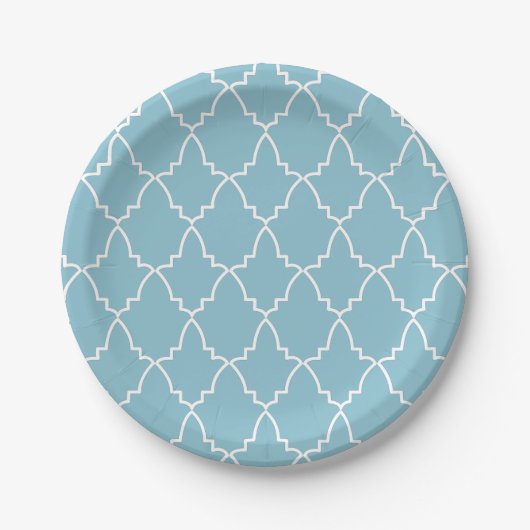Light Blue Moroccan Lattice Pattern Papieren Bordje (Voorkant)