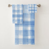 Light Blue n White Waterverf Gingham Gingham Gecon Bad Handdoek (Insitu)