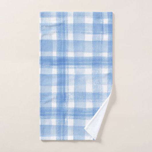 Light Blue n White Waterverf Gingham Gingham Gecon Bad Handdoek (Handdoek)