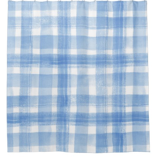 Light Blue n White Waterverf Gingham Gingham Gecon Douchegordijn (Voorkant)