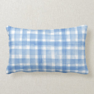Light Blue n White Waterverf Gingham Gingham Gecon Kussen