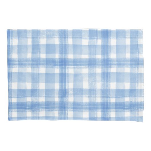 Light Blue n White Waterverf Gingham Gingham Gecon Kussensloop (Voorkant)