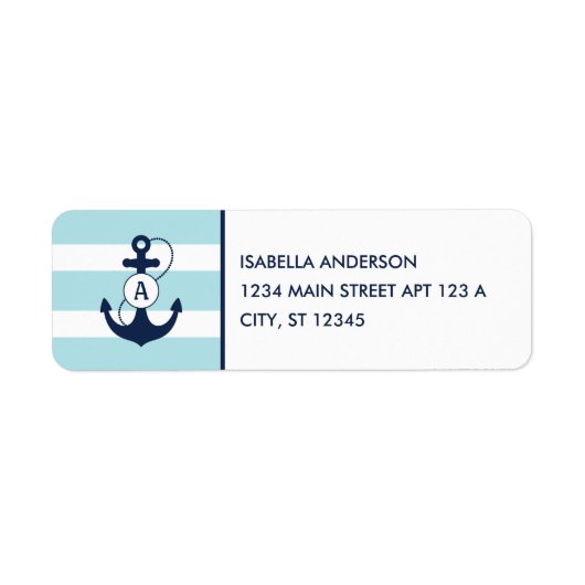 Light Blue Nautical Anchor Monogram Etiket (Voorkant)