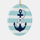 Light Blue Nautical Anchor Monogram Keramisch Ornament (Rechts)