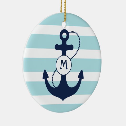 Light Blue Nautical Anchor Monogram Keramisch Ornament (Rechts)