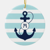 Light Blue Nautical Anchor Monogram Keramisch Ornament (Voorkant)
