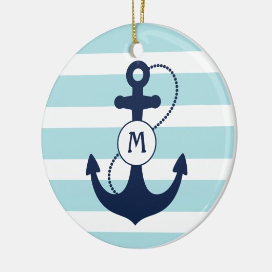Light Blue Nautical Anchor Monogram Keramisch Ornament (Links)