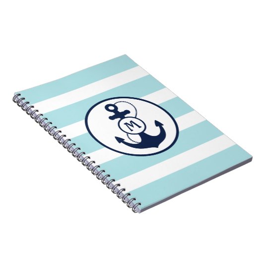 Light Blue Nautical Anchor Monogram Notitieboek (Rechterzijde)