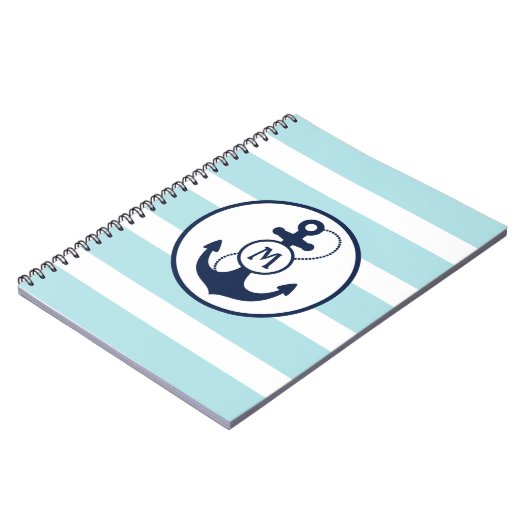Light Blue Nautical Anchor Monogram Notitieboek (Linkerzijde)