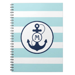Light Blue Nautical Anchor Monogram Notitieboek