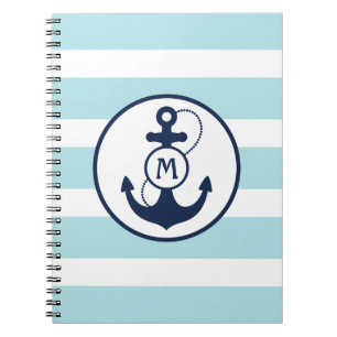 Light Blue Nautical Anchor Monogram Notitieboek