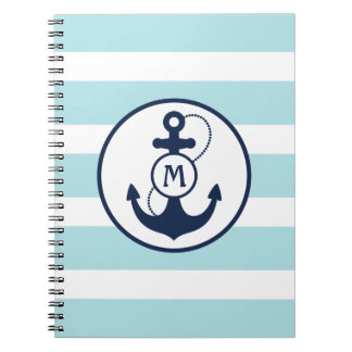 Light Blue Nautical Anchor Monogram Notitieboek