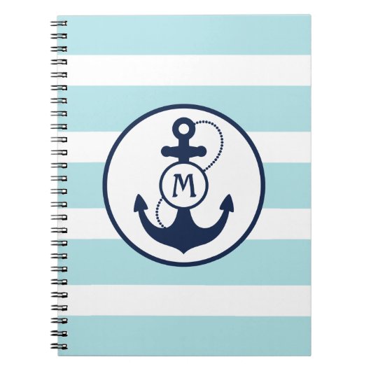 Light Blue Nautical Anchor Monogram Notitieboek (Voorkant)