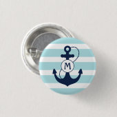 Light Blue Nautical Anchor Monogram Ronde Button 3,2 Cm (Voorkant /achterkant)