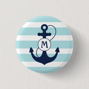 Light Blue Nautical Anchor Monogram Ronde Button 3,2 Cm