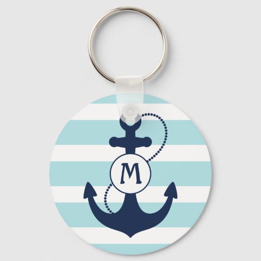 Light Blue Nautical Anchor Monogram Sleutelhanger (Voorkant)