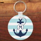 Light Blue Nautical Anchor Monogram Sleutelhanger (Voorkant)