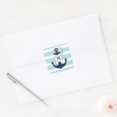 Light Blue Nautical Anchor Monogram Vierkante Sticker (Envelop)