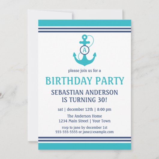 Light Blue Nautical Birthday Party nodigt uit Kaart (Voorkant)
