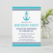Light Blue Nautical Birthday Party nodigt uit Kaart (Staand voorkant)