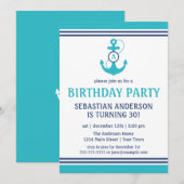 Light Blue Nautical Birthday Party nodigt uit Kaart (Voorkant / Achterkant)