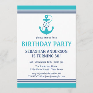 Light Blue Nautical Birthday Party nodigt uit Kaart