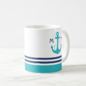 Light Blue Nautical Monogram Koffiemok (Voorkant rechts)