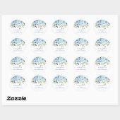 Light Blue Navy Floral Waterverf Wedding Names Ronde Sticker (Vel)
