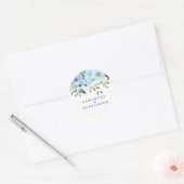 Light Blue Navy Floral Waterverf Wedding Names Ronde Sticker (Envelop)