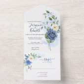 Light Blue, Navy, Winter White Waterverf Floral A All In One Uitnodiging (Binnen)