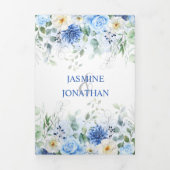 LIght Blue, Navy, Winter White Waterverf Floral Drieluik Uitnodiging (Cover)