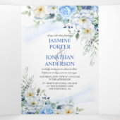 LIght Blue, Navy, Winter White Waterverf Floral Drieluik Uitnodiging (Binnenkant midden)