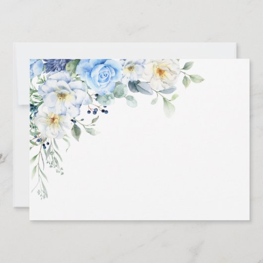LIght Blue, Navy, Winter White Waterverf Floral Kaart (Achterkant)