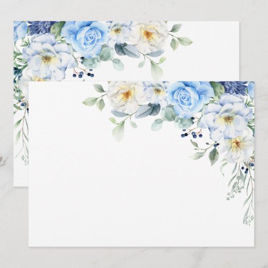 LIght Blue, Navy, Winter White Waterverf Floral Kaart