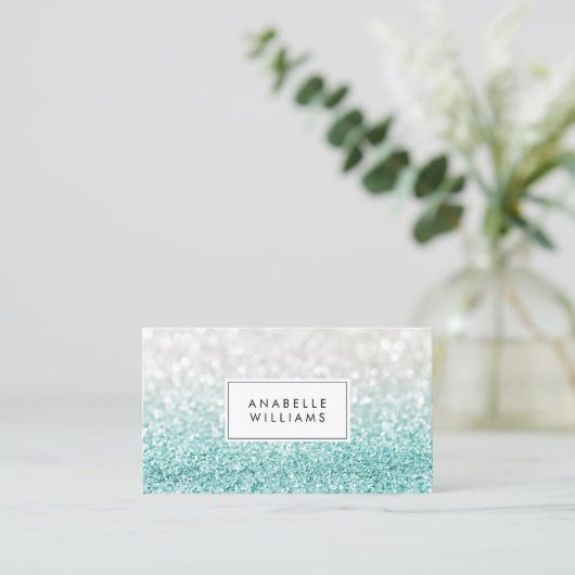 Light Blue Ombre Glitter en Bokeh Pattern Visitekaartje (Staand voorkant)