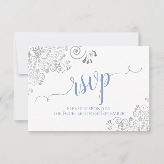 Light Blue op White Elegant Calligraphy Wedding RSVP Kaartje (Voorkant)